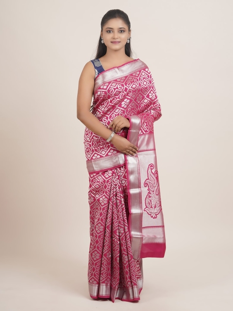 

Pothys Pink & Silver-Toned Ethnic Motifs Zari Art Silk Saree