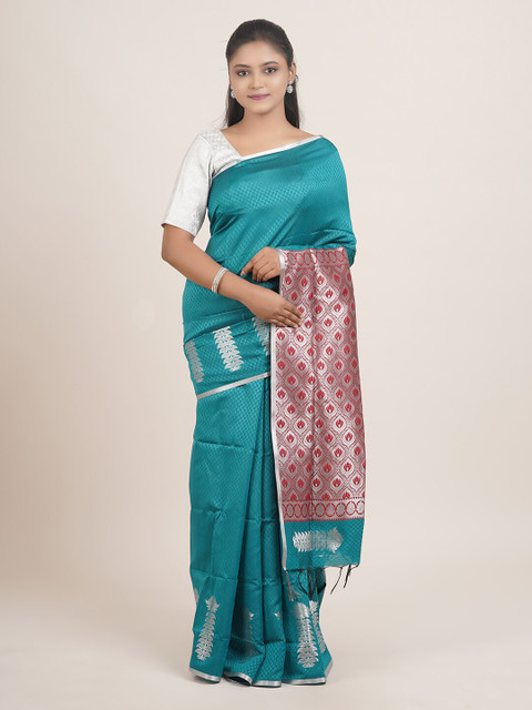 

Pothys Green & Maroon Floral Zari Art Silk Saree