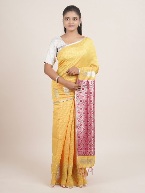 

Pothys Yellow & Maroon Floral Zari Art Silk Saree