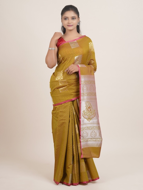 

Pothys Olive Green & Silver-Coloured Ethnic Motifs Zari Art Silk Saree