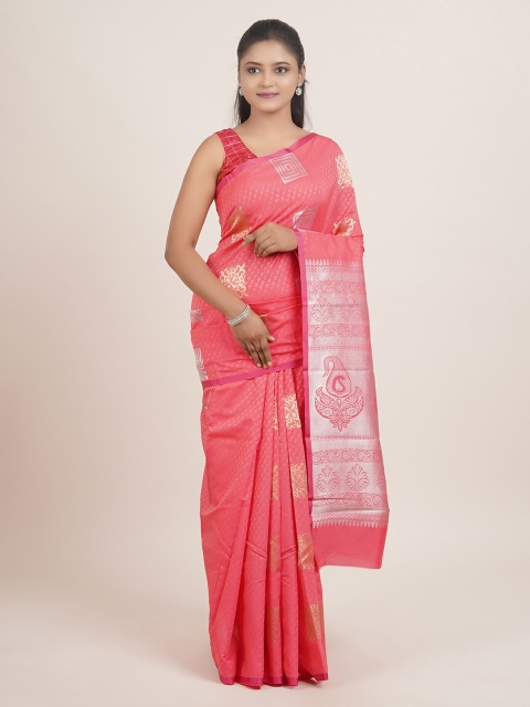 

Pothys Pink & Silver-Coloured Ethnic Motifs Zari Art Silk Saree