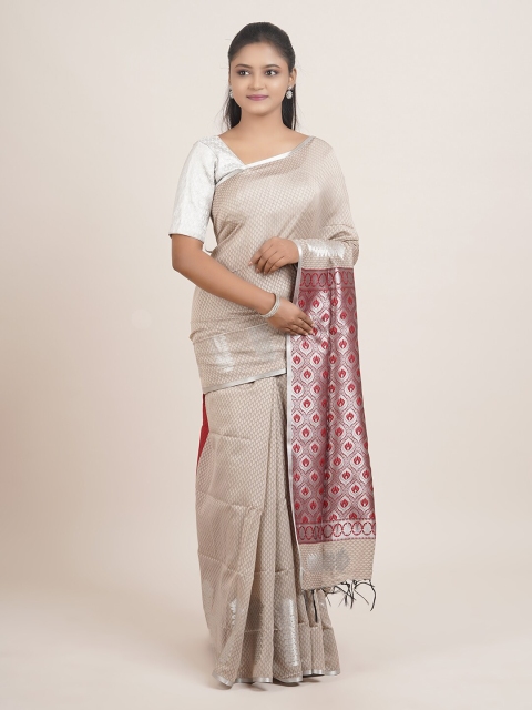 

Pothys Cream-Coloured & Maroon Ethnic Motifs Zari Art Silk Saree