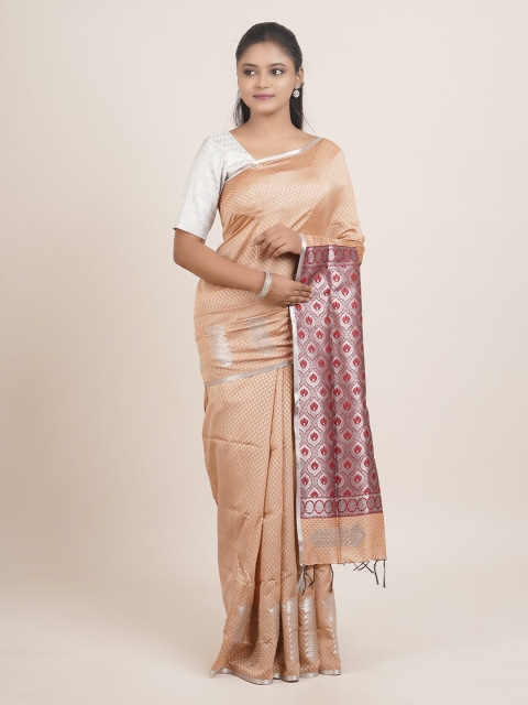 

Pothys Peach-Coloured & Maroon Ethnic Motifs Zari Art Silk Saree