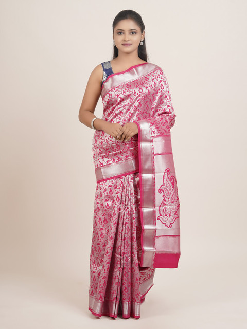 

Pothys Pink & Grey Floral Zari Art Silk Saree