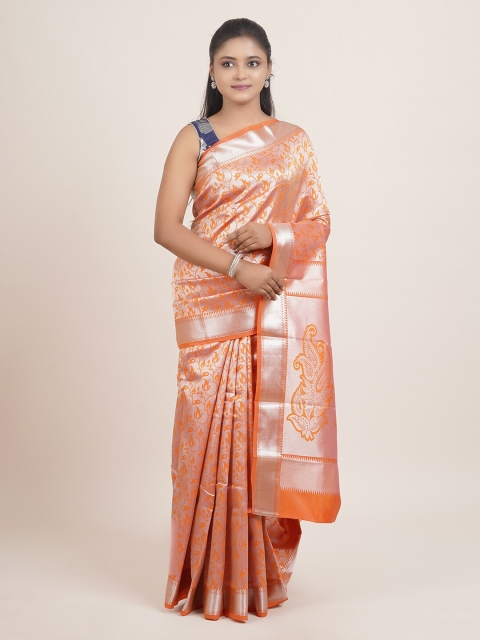 

Pothys Orange & Grey Floral Zari Art Silk Saree