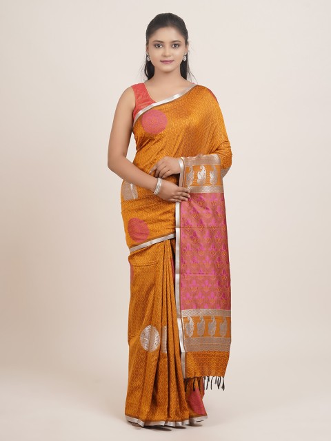 

Pothys Mustard Yellow & Pink Floral Zari Art Silk Saree
