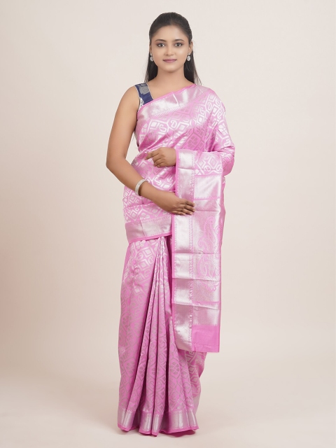 

Pothys Pink & Silver-Toned Ethnic Motifs Zari Art Silk Saree