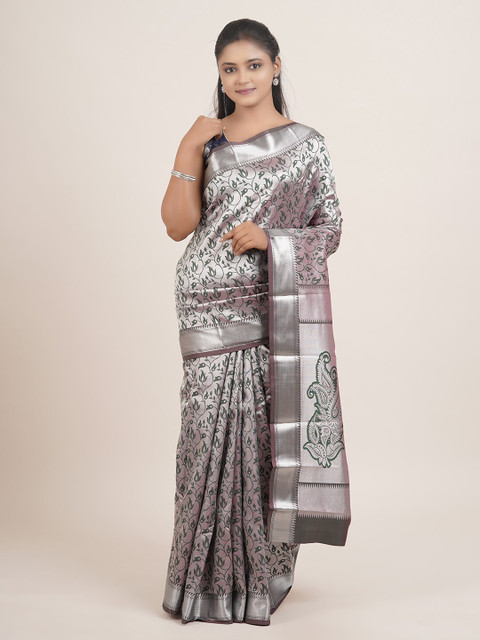 

Pothys Silver-Toned Paisley Art Silk Saree