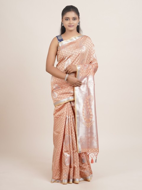 

Pothys Peach-Coloured & Silver Ethnic Motifs Woven Design Zari Art Silk Saree