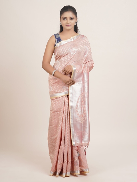 

Pothys Pink & Silver-Toned Ethnic Motifs Zari Art Silk Saree