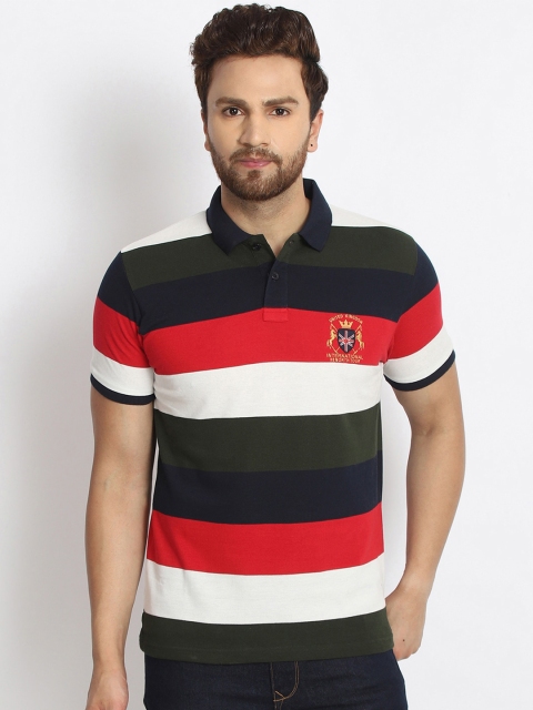 

98 Degree North Men Navy Blue Striped Polo Collar T-shirt
