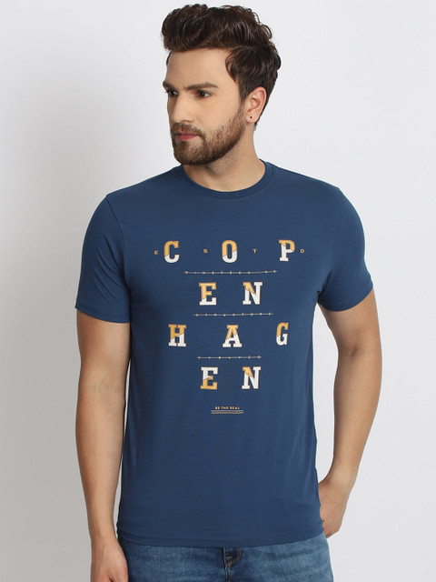 

98 Degree North Men Blue Typography Printed T-shirt