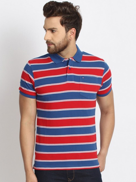 

98 Degree North Men Blue Striped Polo Collar T-shirt
