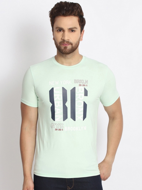 

98 Degree North Men Sea Green & White Printed T-shirt