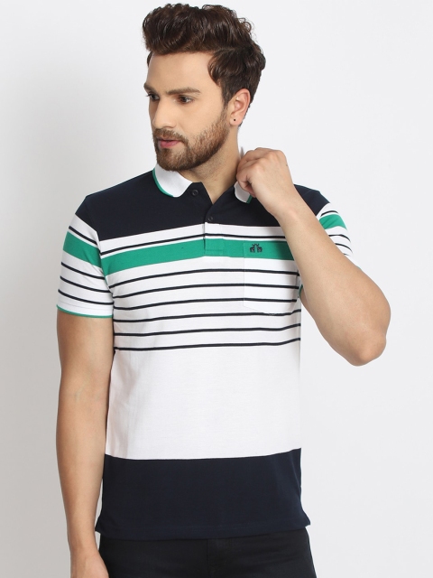 

98 Degree North Men White & Black Striped Polo Collar T-shirt