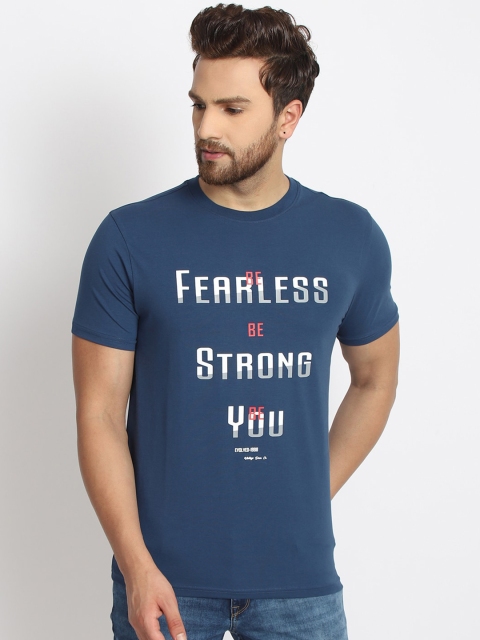 

98 Degree North Men Blue & White Typography Printed T-shirt