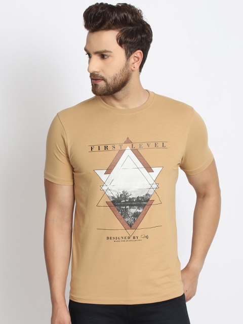

98 Degree North Men Khaki & White Printed T-shirt