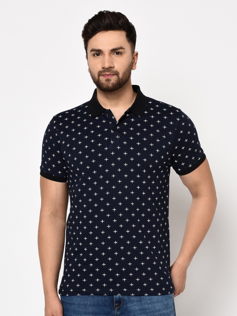 

98 Degree North Men Navy Blue & White Printed Polo Collar T-shirt