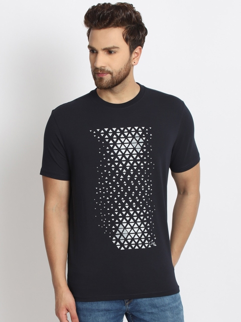 

98 Degree North Men Navy Blue & White Printed T-shirt
