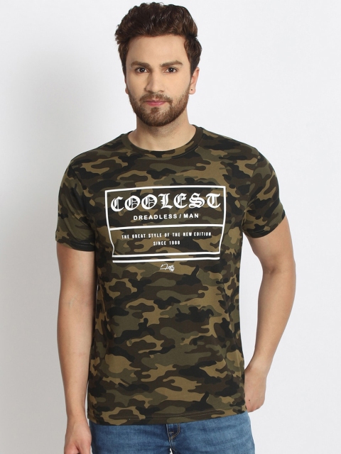

98 Degree North Men Olive Green Camouflage Printed T-shirt