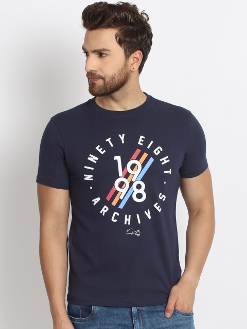 

98 Degree North Men Navy Blue Typography Printed T-shirt