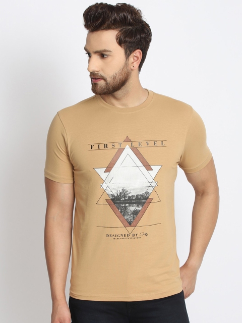 

98 Degree North Men Khaki & White Printed T-shirt