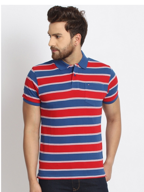 

98 Degree North Men Blue & Red Striped Polo Collar T-shirt