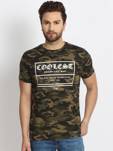 

98 Degree North Men Olive Green & White Camouflage Printed T-shirt