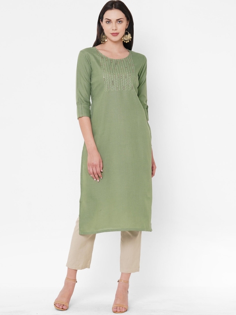 

ZOLA Women Green Embroidered Thread Work Kurta