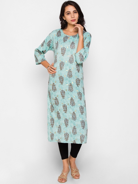 

ZOLA Women Turquoise Blue Ethnic Motifs Printed Keyhole Neck Kurta