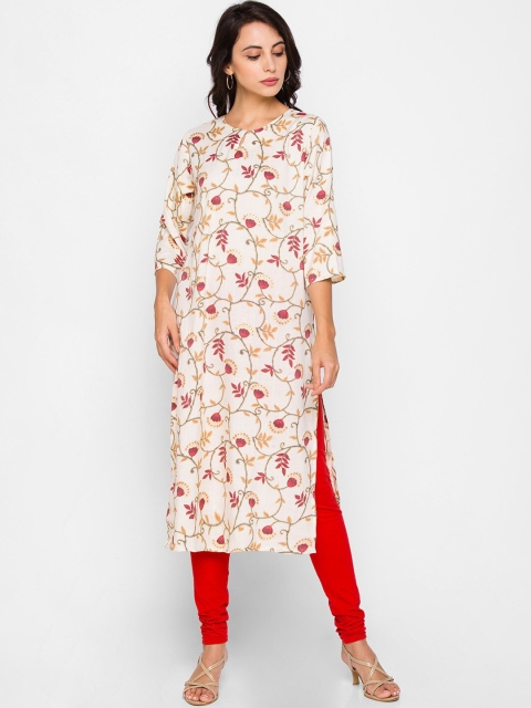 

ZOLA Women Cream-Coloured & Pink Floral Printed Kurta