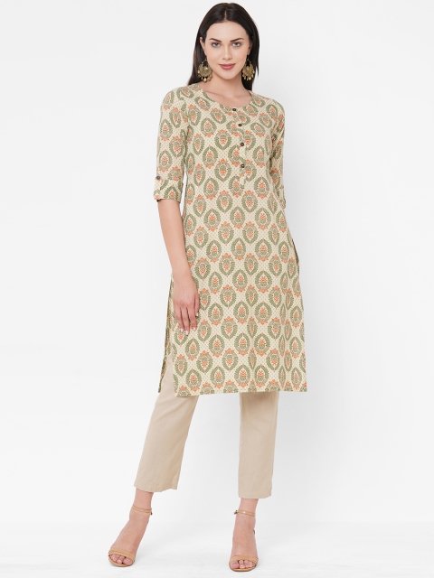 

ZOLA Women Olive Green & Beige Ethnic Motifs Printed Kurta
