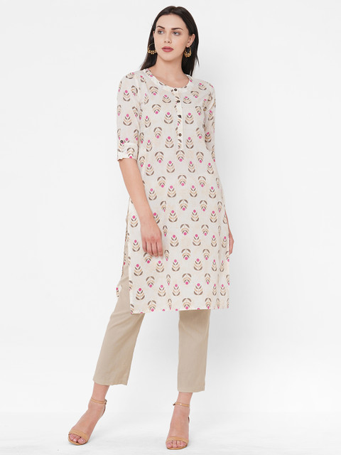 

ZOLA Women Off White & Red Floral Printed Kurta