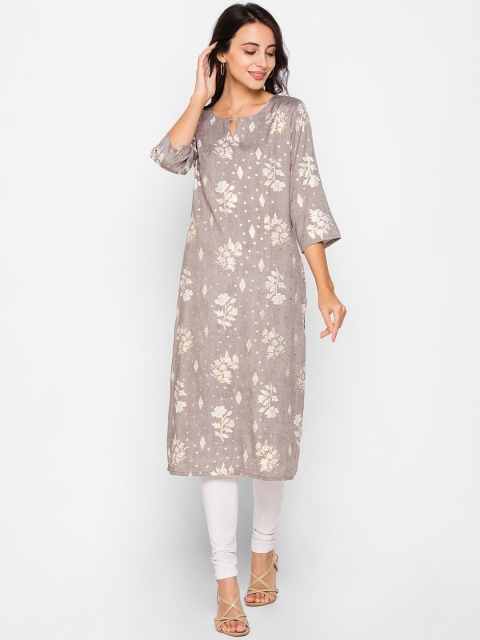 

ZOLA Women Grey & White Floral Foil Printed Kurta