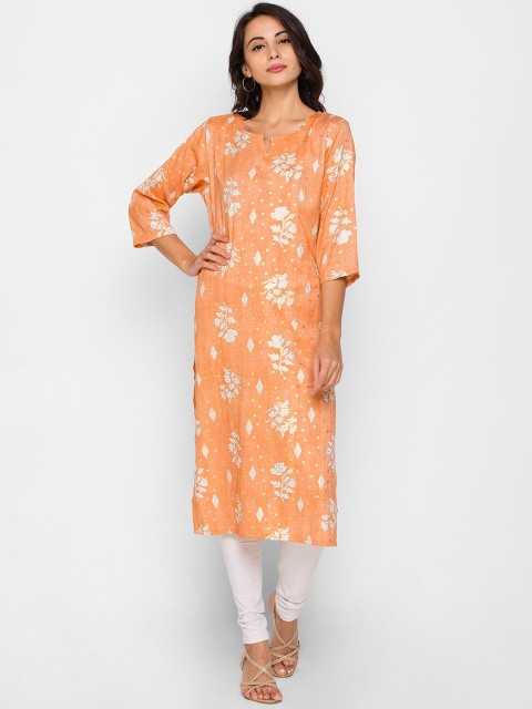 

ZOLA Women Orange Floral Printed Thread Work Kurta