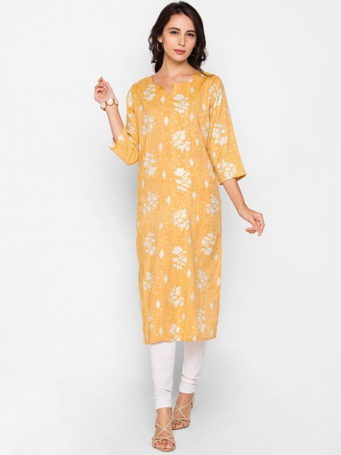 

ZOLA Women Mustard Yellow & White Floral Printed Kurta
