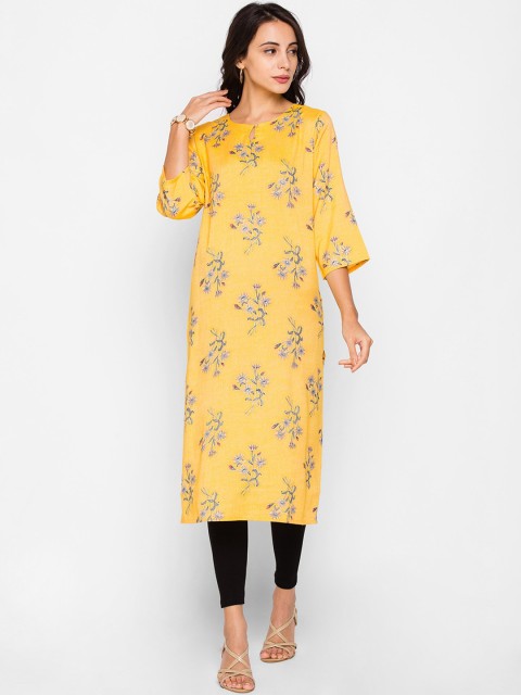 

ZOLA Women Yellow Ethnic Motifs Printed Keyhole Neck Flared Sleeves Kurta