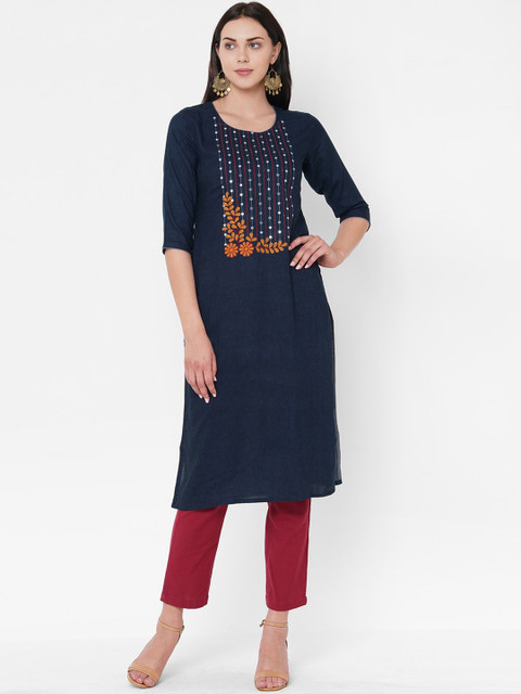 

ZOLA Women Navy Blue Mirror Work Kurta