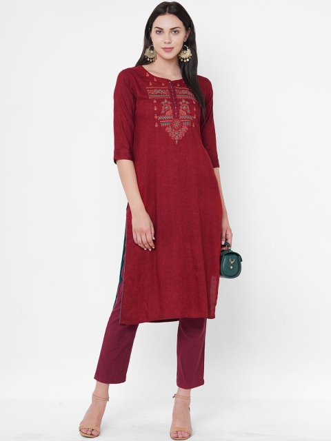 

ZOLA Women Maroon Floral Yoke Design Floral Kurta