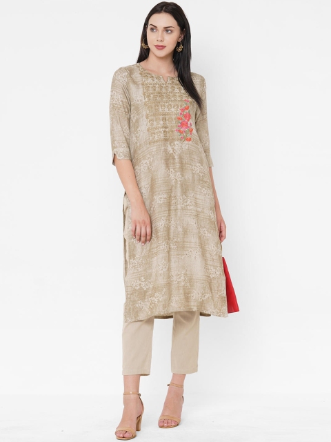 

ZOLA Women Tan Ethnic Motifs Embroidered Kurta