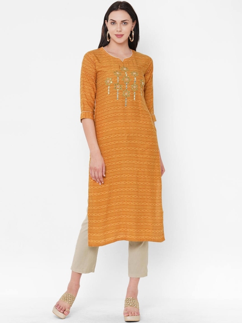 

ZOLA Women Mustard Yellow Geometric Mirror Work Kurta