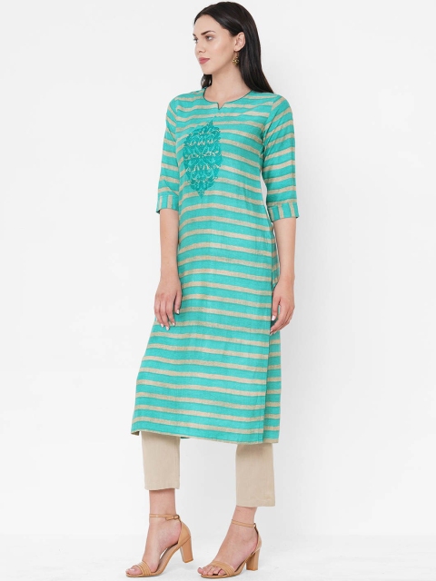 

ZOLA Women Green & Beige Striped Kurta