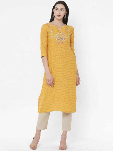 

ZOLA Women Mustard Yellow Floral Kurta