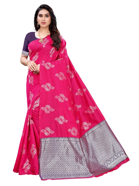 

KALINI Pink & Purple Floral Jacquard Poly Silk Saree