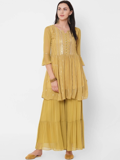 

ZOLA Women Mustard Yellow Embroidered Kurta with Sharara
