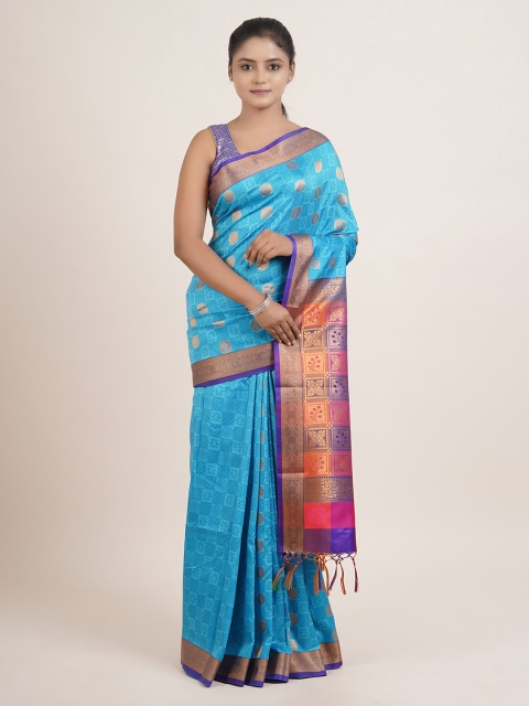 

Pothys Blue & Orange Ethnic Motifs Woven Design Zari Art Silk Saree