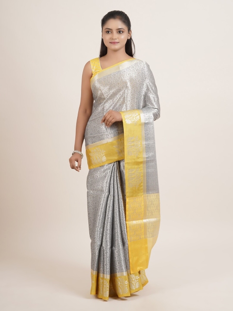 

Pothys Grey & Silver-Toned Ethnic Motifs Zari Silk Blend Saree