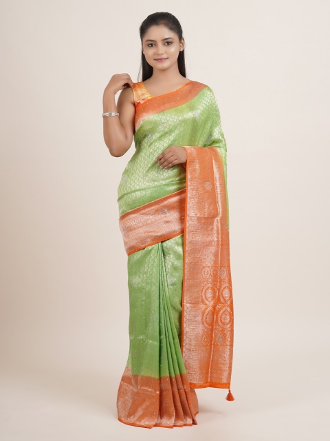 

Pothys Green & Orange Paisley Zari Saree