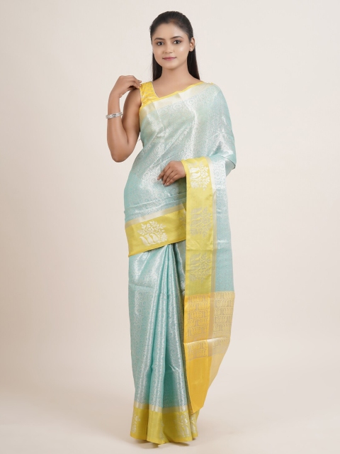 

Pothys Sea Green & Yellow Woven Design Silk Blend Saree