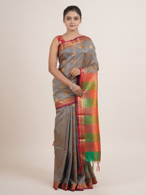 

Pothys Grey & Maroon Ethnic Motifs Woven Design Zari Art Silk Saree